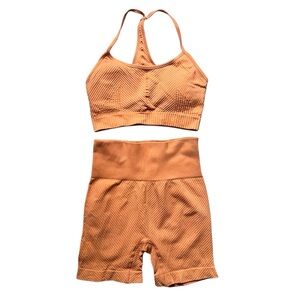 Orange Ribbed Athletic Sport Bra Short Set Size S